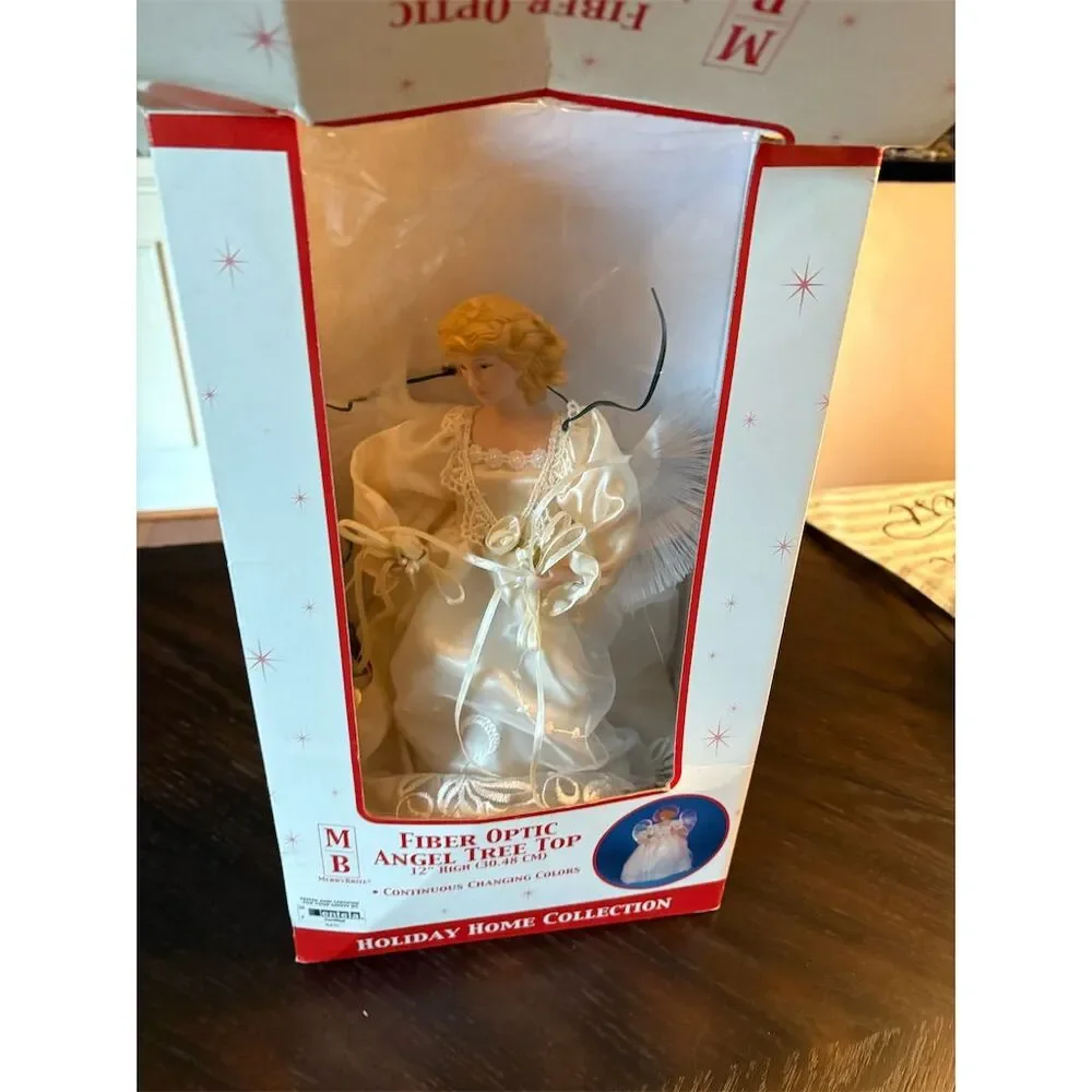 Vintage Fiber Optic Porcelain Angel‎ Tree Topper 12